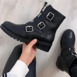 Rosanna Black Faux Leather Biker Boot