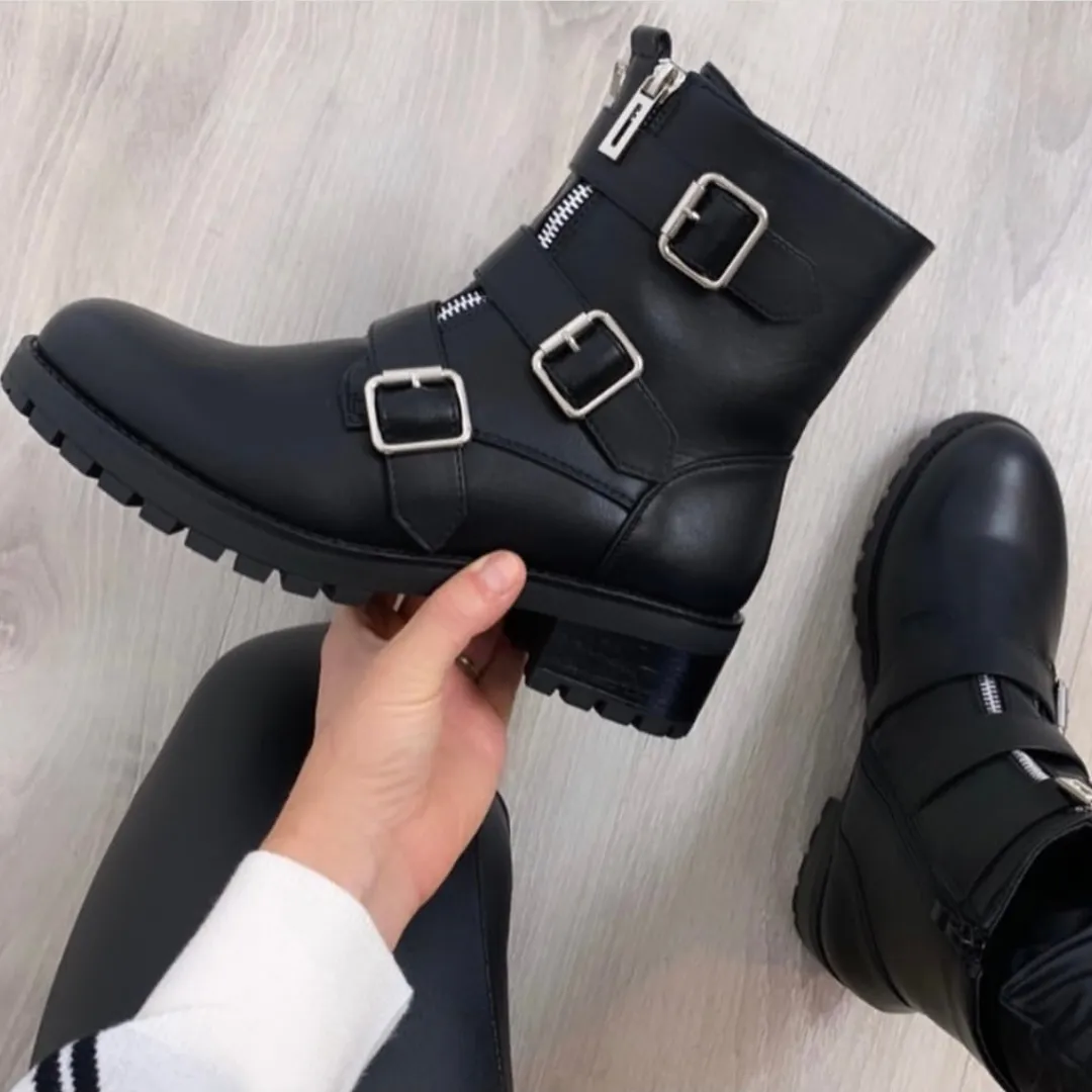 Rosanna Black Faux Leather Biker Boot