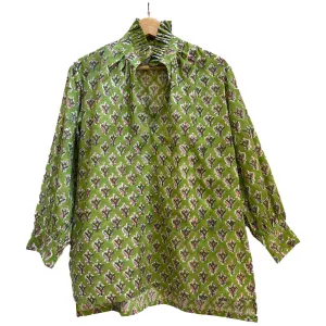 Ruffle Collar Top - Green and Pink