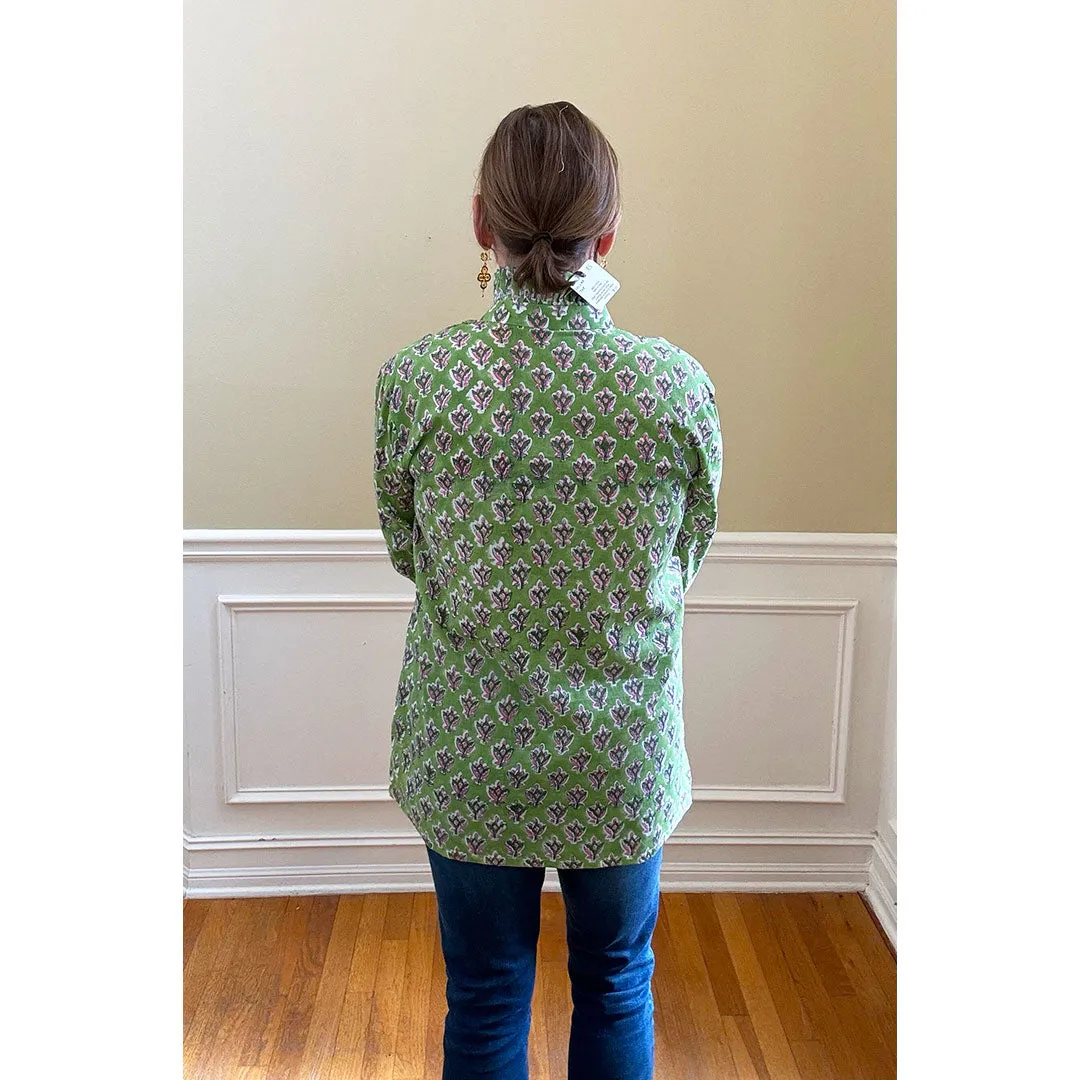 Ruffle Collar Top - Green and Pink