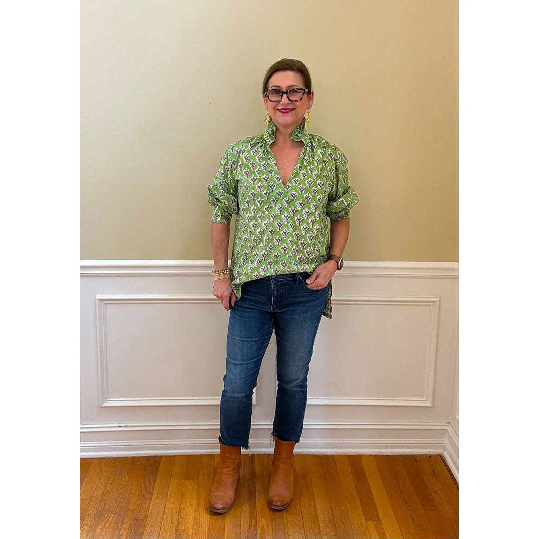 Ruffle Collar Top - Green and Pink