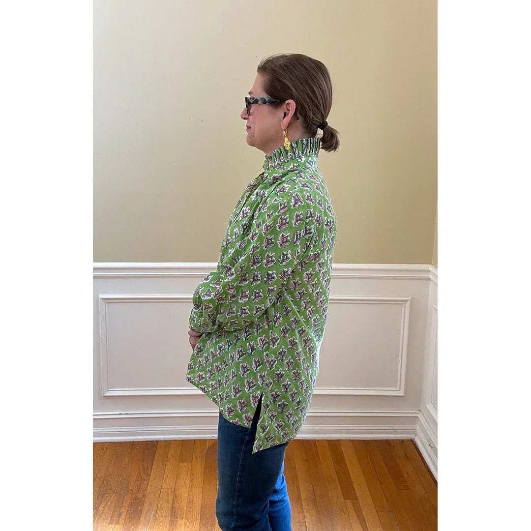 Ruffle Collar Top - Green and Pink