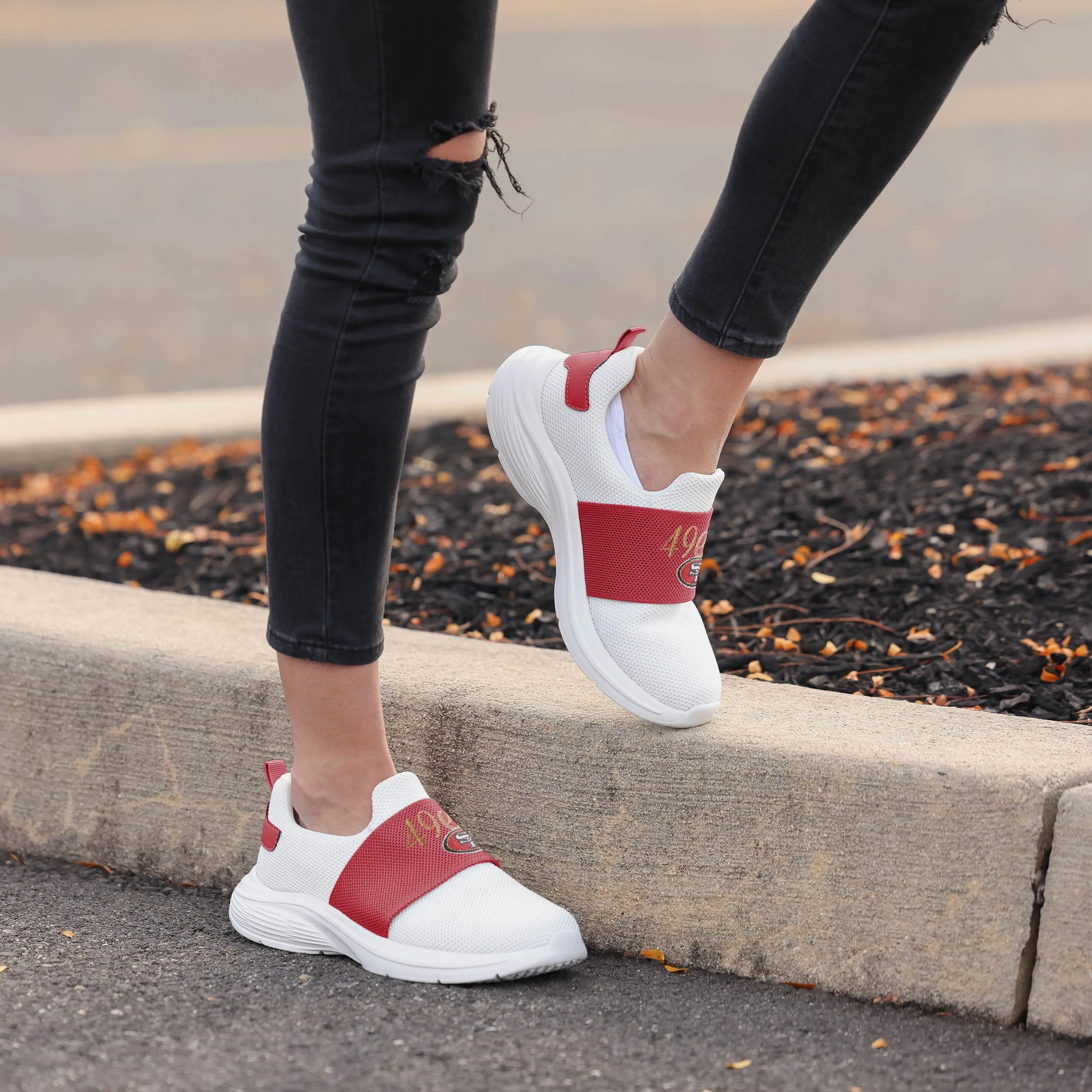 San Francisco 49ers Womens Script Wordmark White Slip On Sneakers