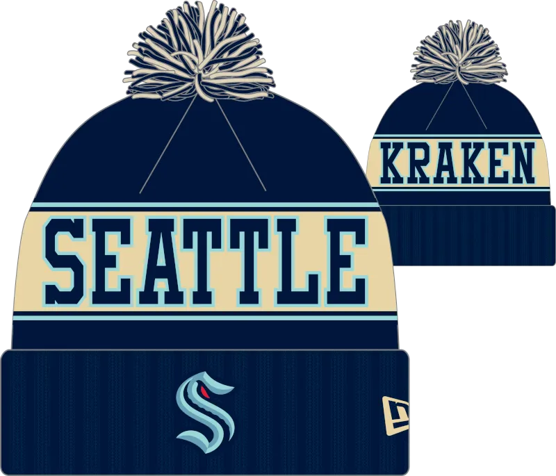 Seattle Kraken Retro Knit Fleece Lined Pom Toque