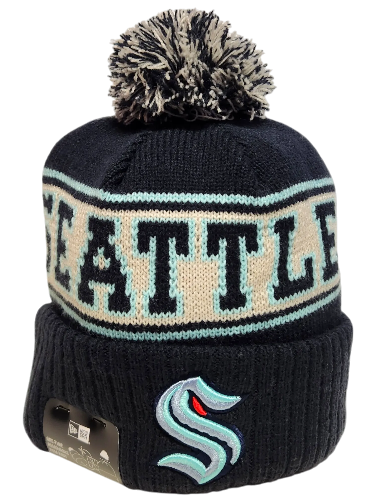 Seattle Kraken Retro Knit Fleece Lined Pom Toque
