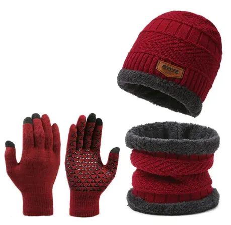 Solid Color Winter Scarf Gloves 3 PC Set