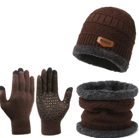 Solid Color Winter Scarf Gloves 3 PC Set