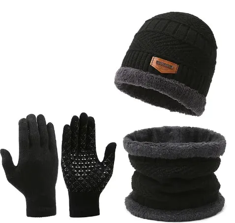 Solid Color Winter Scarf Gloves 3 PC Set