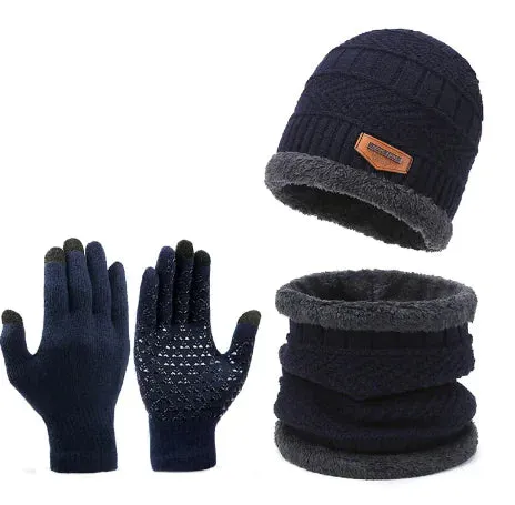 Solid Color Winter Scarf Gloves 3 PC Set