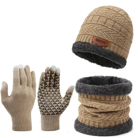 Solid Color Winter Scarf Gloves 3 PC Set