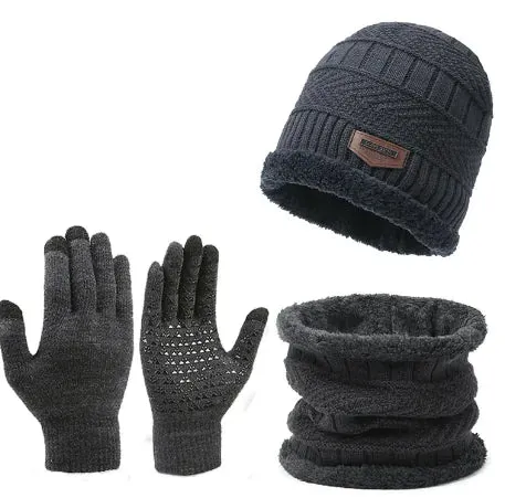 Solid Color Winter Scarf Gloves 3 PC Set