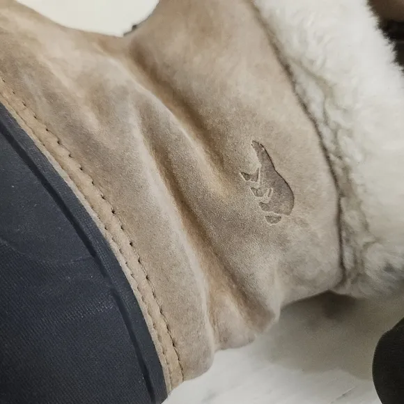 Sorel Women's Snow Angel Leather Black Fur Lined Zipper Ankle Tan Boots Size 7.5