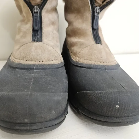 Sorel Women's Snow Angel Leather Black Fur Lined Zipper Ankle Tan Boots Size 7.5