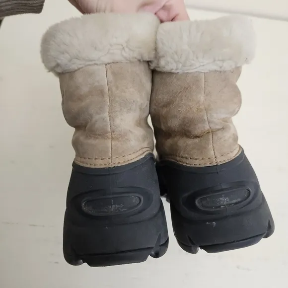 Sorel Women's Snow Angel Leather Black Fur Lined Zipper Ankle Tan Boots Size 7.5