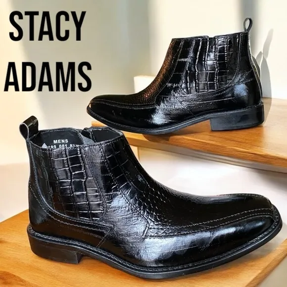 Stacy Adams-Men’s 8.5 black crocodile embossed leather side-zip boots. Like new!