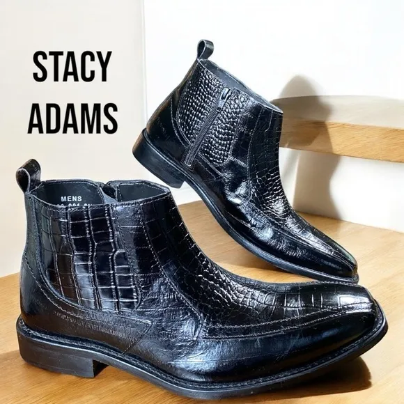 Stacy Adams-Men’s 8.5 black crocodile embossed leather side-zip boots. Like new!