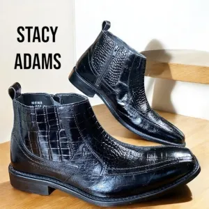 Stacy Adams-Men’s 8.5 black crocodile embossed leather side-zip boots. Like new!