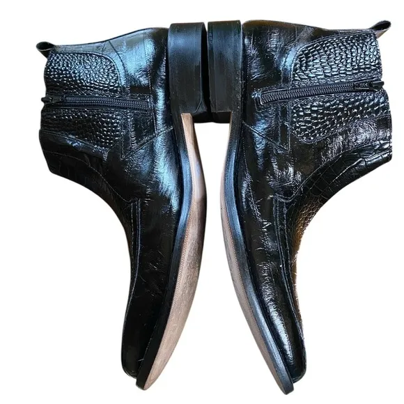 Stacy Adams-Men’s 8.5 black crocodile embossed leather side-zip boots. Like new!