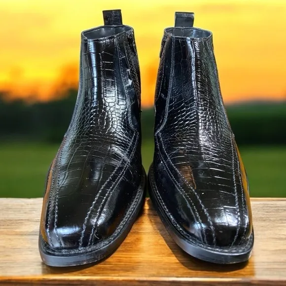 Stacy Adams-Men’s 8.5 black crocodile embossed leather side-zip boots. Like new!