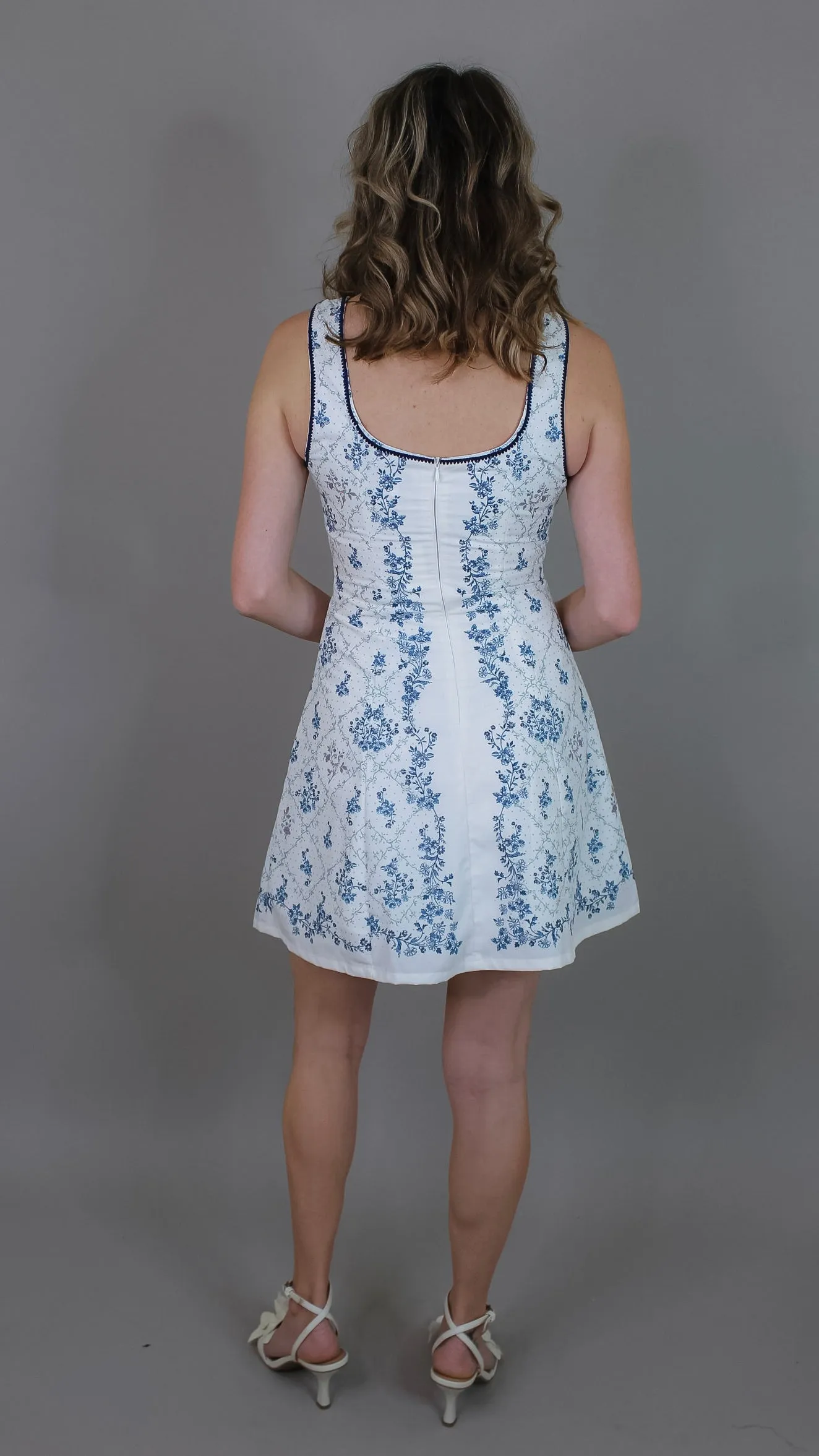 Stephanie White/Navy Printed Dress