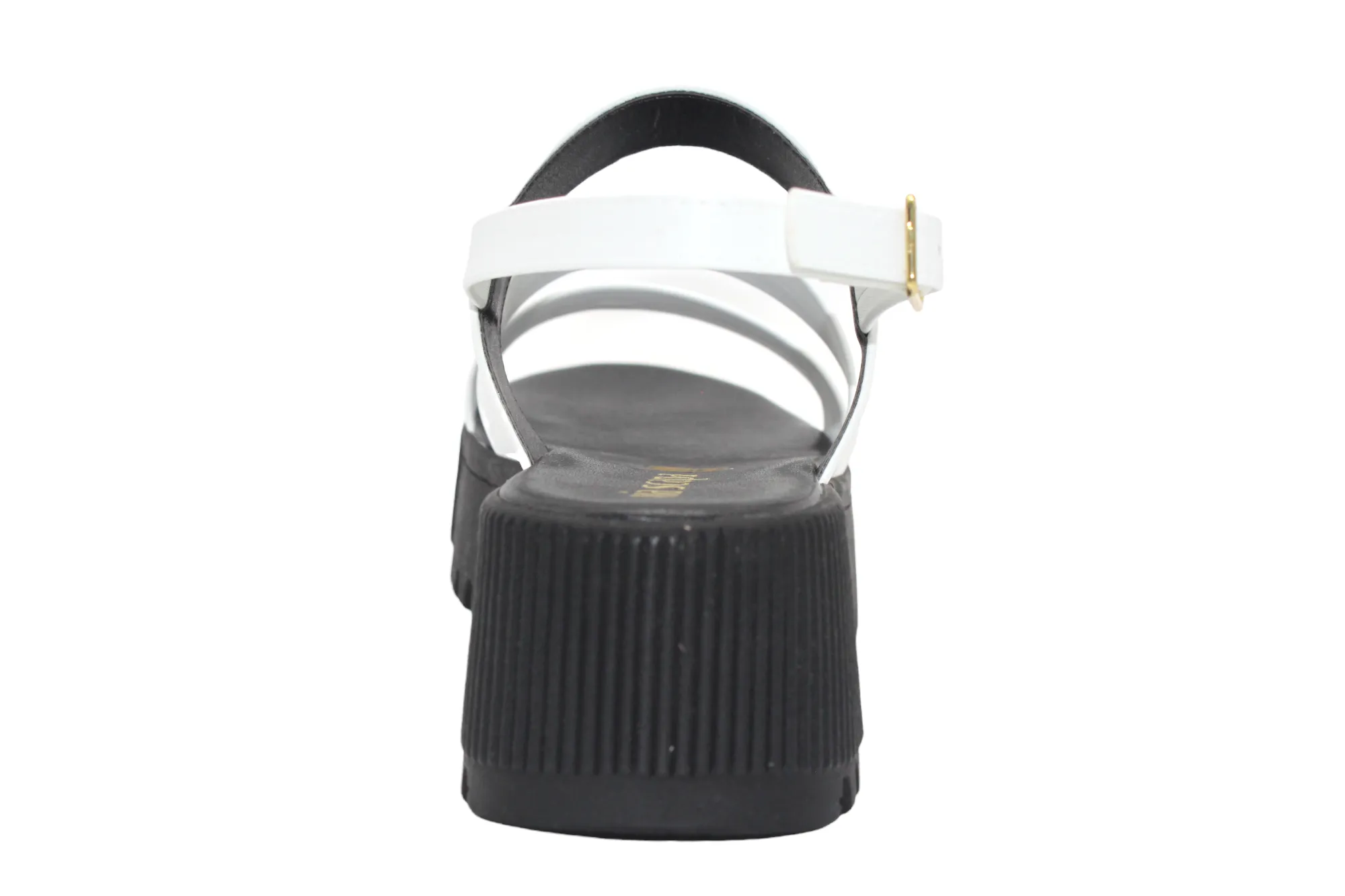 Strappy Black/White Platform Wedge w/ Lug Sole