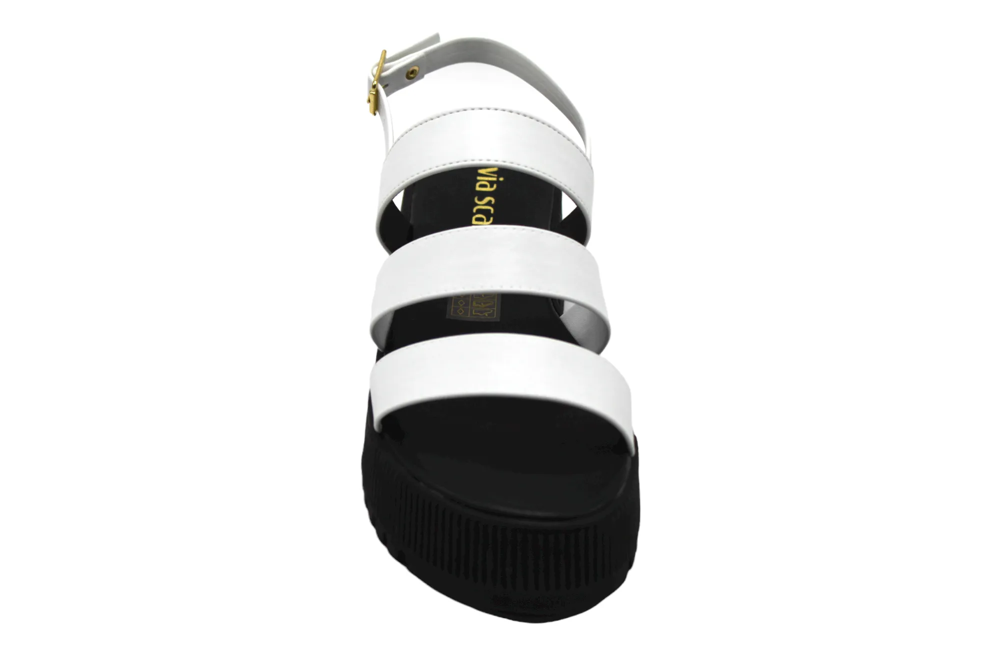 Strappy Black/White Platform Wedge w/ Lug Sole
