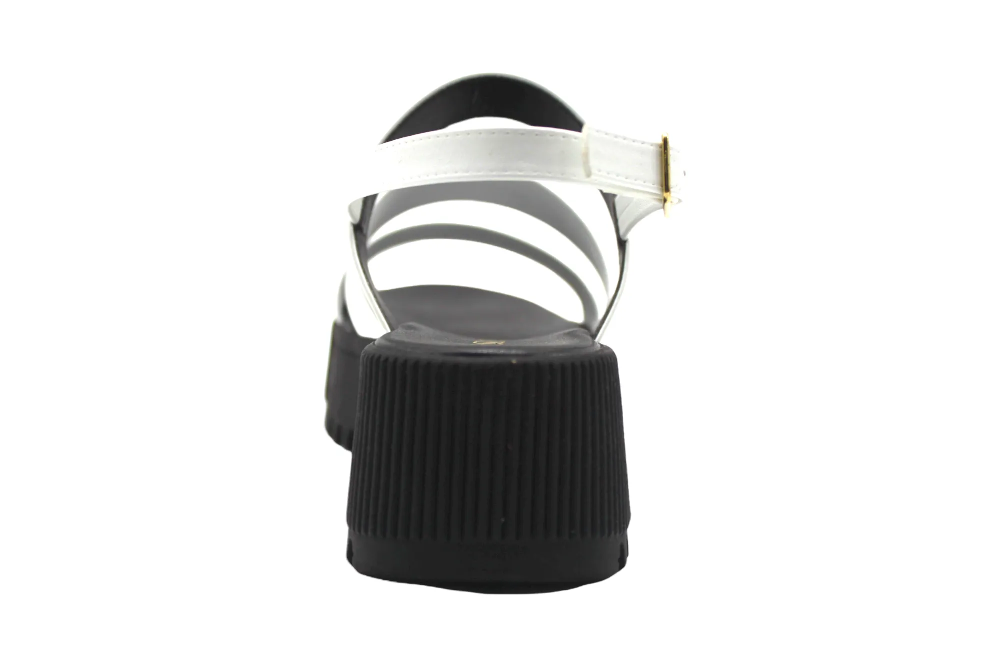 Strappy Black/White Platform Wedge w/ Lug Sole