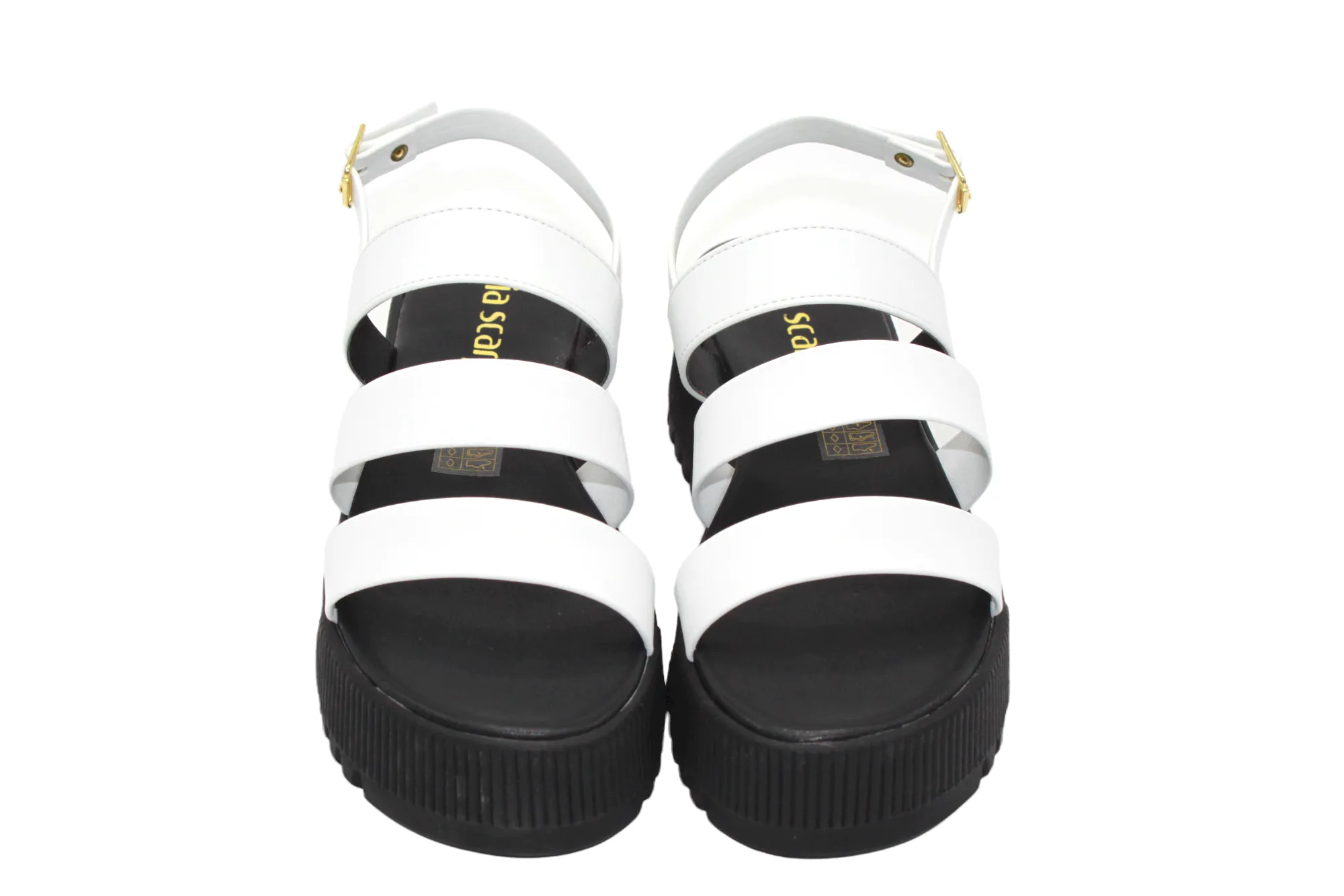Strappy Black/White Platform Wedge w/ Lug Sole