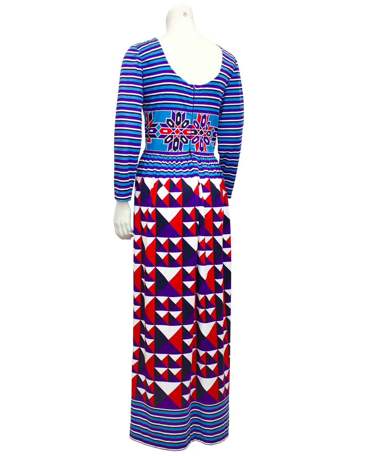 Stripe and Geometric Print Maxi Dress