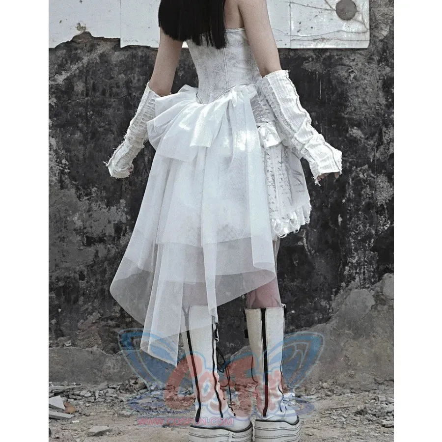 Suede Strappy Punk Trailing Printed Halter Dress