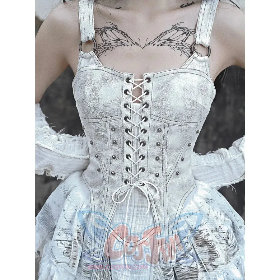 Suede Strappy Punk Trailing Printed Halter Dress
