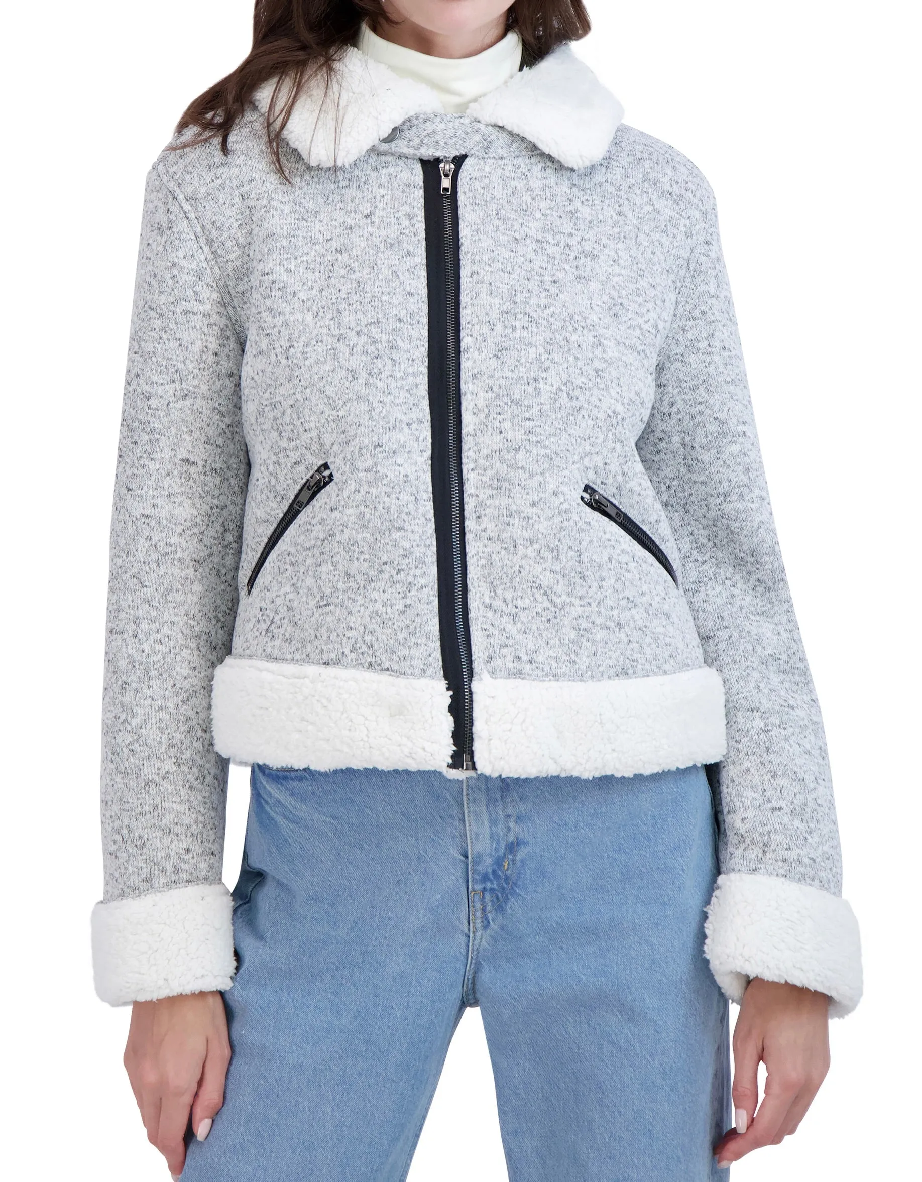 Sweater Bonded to Sherpa - CF Zip Moto with Detach Hood