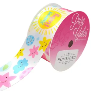 Sweet Baby Lullaby Sky Printed Satin Ribbon, White, 1-1/2-Inch, 3-Yard