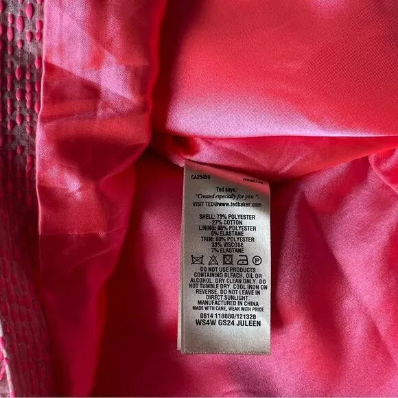 TED BAKER London Juleen Boucle Mini Skirt Color Hot Pink Size 4.