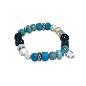 Terraquatic Turquoise, Aquamarine, Aventurine, Tiger Eye, Onyx, Natural Quartz, Pearl, and Magnesite Slip-On Bracelet in Sterling Silver