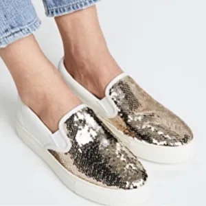 Tory Burch Carter Slip On Flip Sequins Gold Sneaker- Size 9
