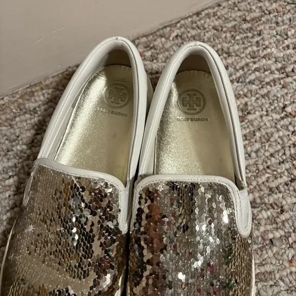 Tory Burch Carter Slip On Flip Sequins Gold Sneaker- Size 9