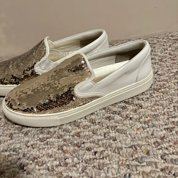 Tory Burch Carter Slip On Flip Sequins Gold Sneaker- Size 9