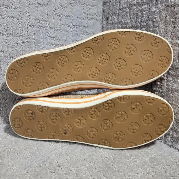 Tory Burch Raymond Women's Size 8M US Orange Canvas Logo Flat Slip on Shoes