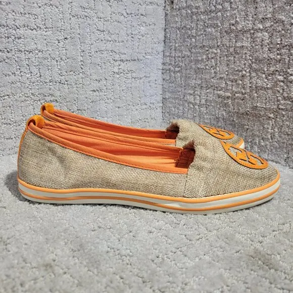 Tory Burch Raymond Women's Size 8M US Orange Canvas Logo Flat Slip on Shoes
