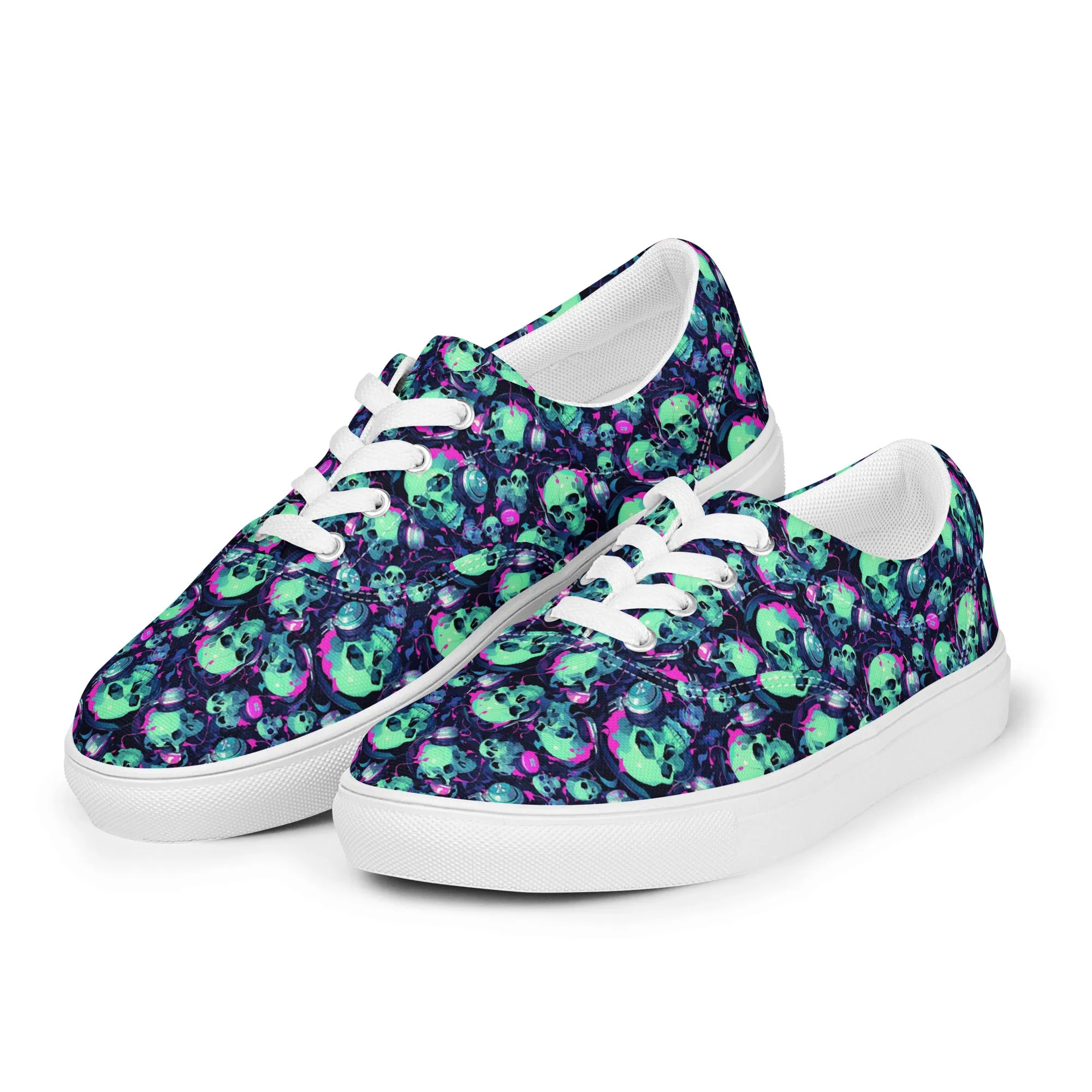 Turquoise Skulls Men’s lace-up canvas shoes