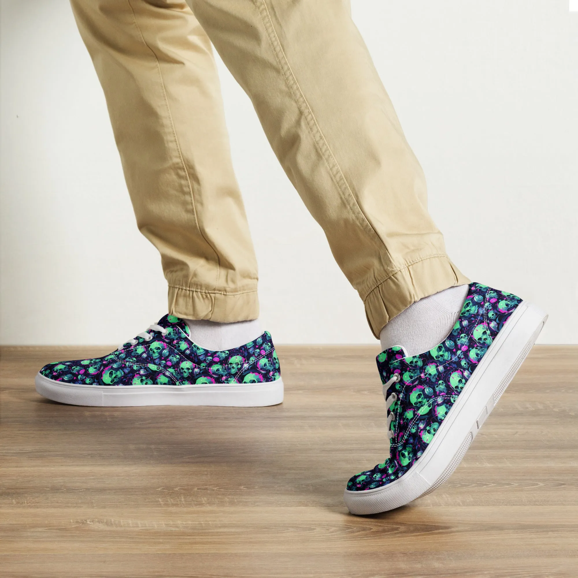 Turquoise Skulls Men’s lace-up canvas shoes