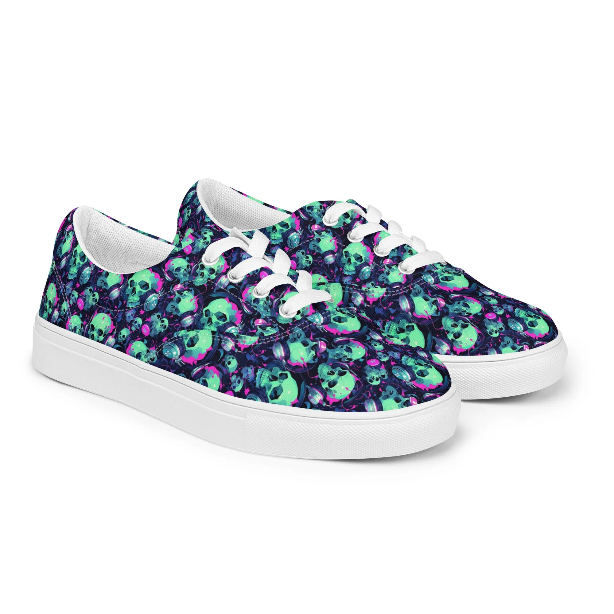 Turquoise Skulls Men’s lace-up canvas shoes