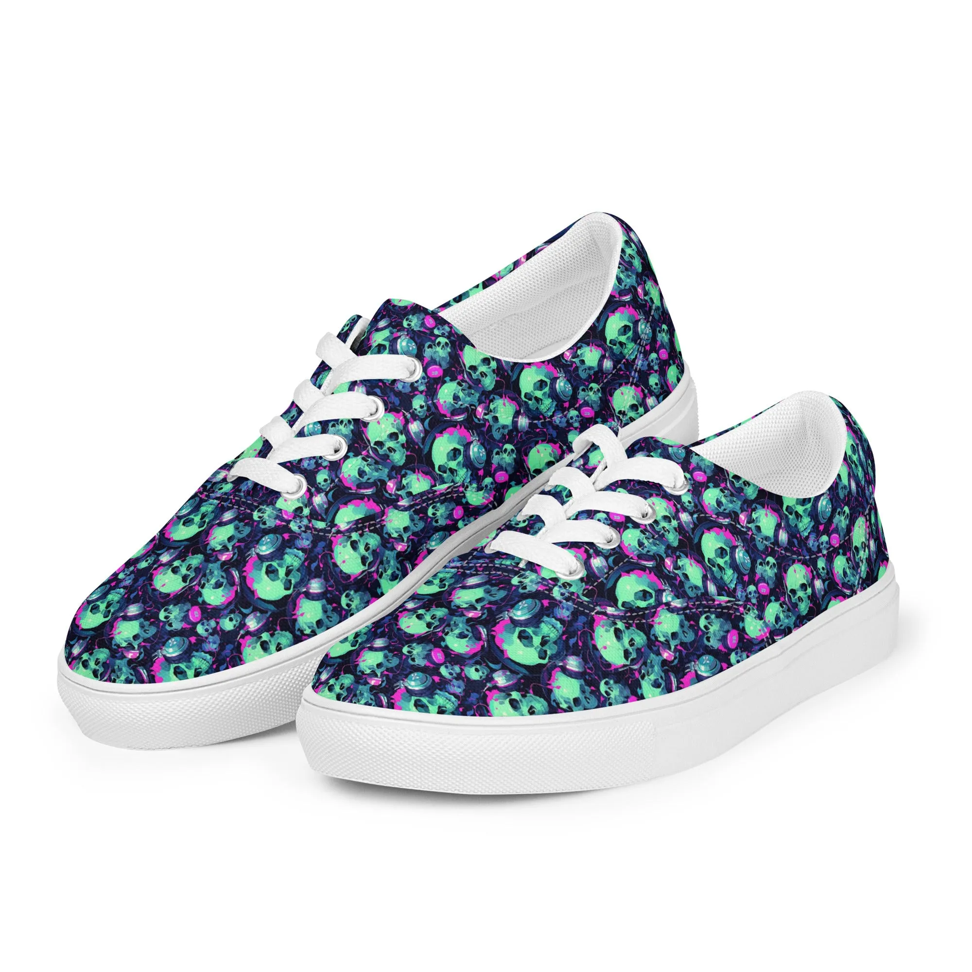 Turquoise Skulls Women’s lace-up canvas shoes