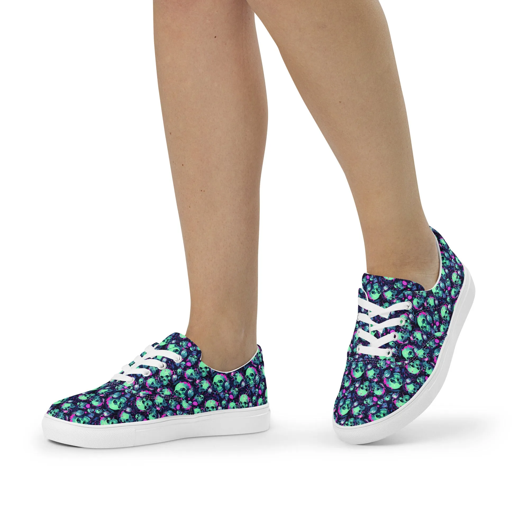 Turquoise Skulls Women’s lace-up canvas shoes