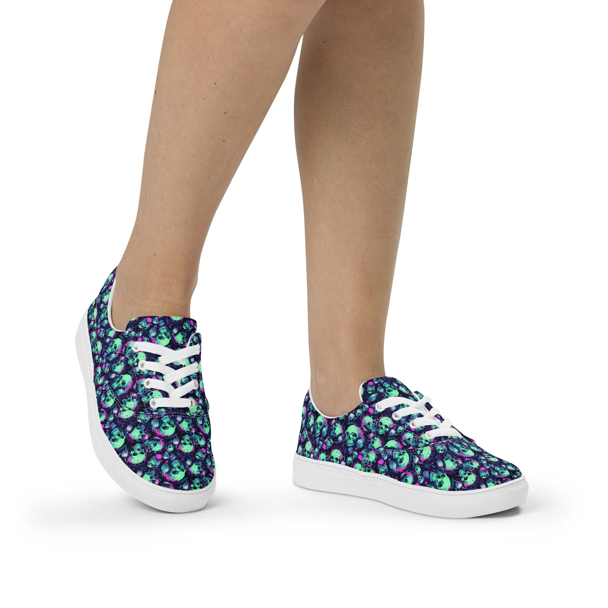 Turquoise Skulls Women’s lace-up canvas shoes