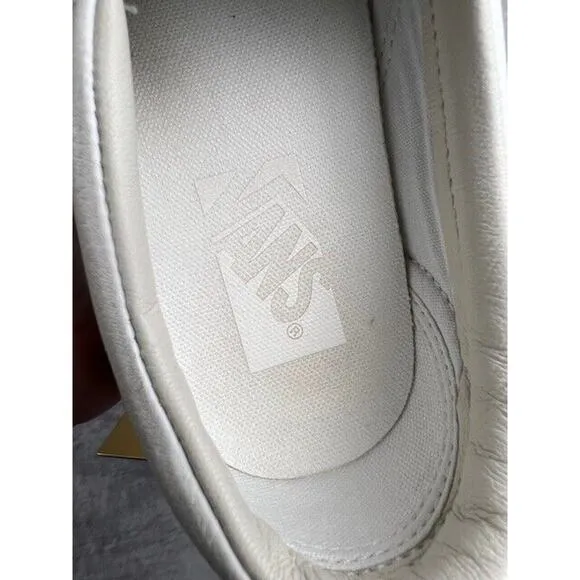 VANS CLASSIC SLIP ON CLASSIC TUMBLE TRUE WHITE LEATHER UPPER SIZE 5.5