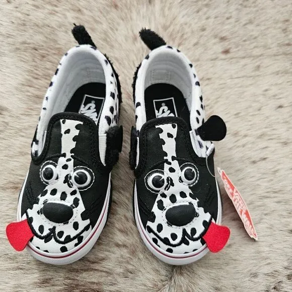 VANS Dalmatian Dog Toddler Kids Slip-On Shoes in Black &amp; White Size 5 NEW