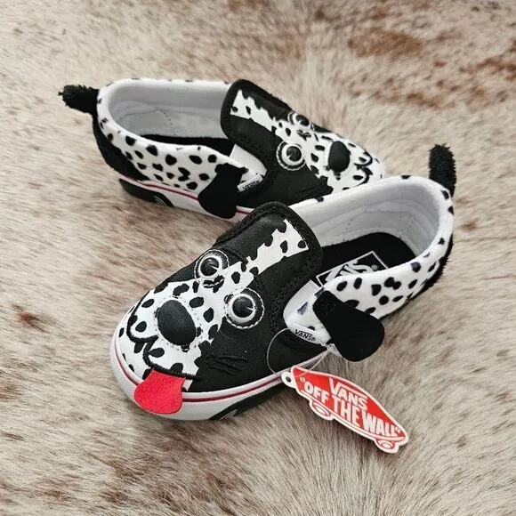 VANS Dalmatian Dog Toddler Kids Slip-On Shoes in Black &amp; White Size 5 NEW