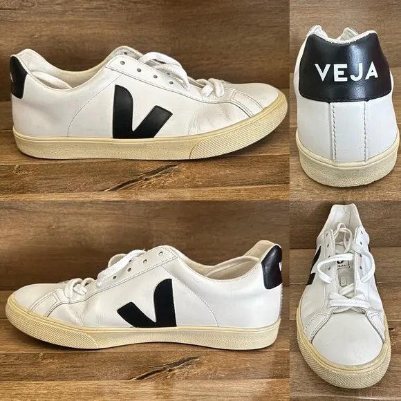 Veja Men's Esplar Leather White Black Sneakers Size 9